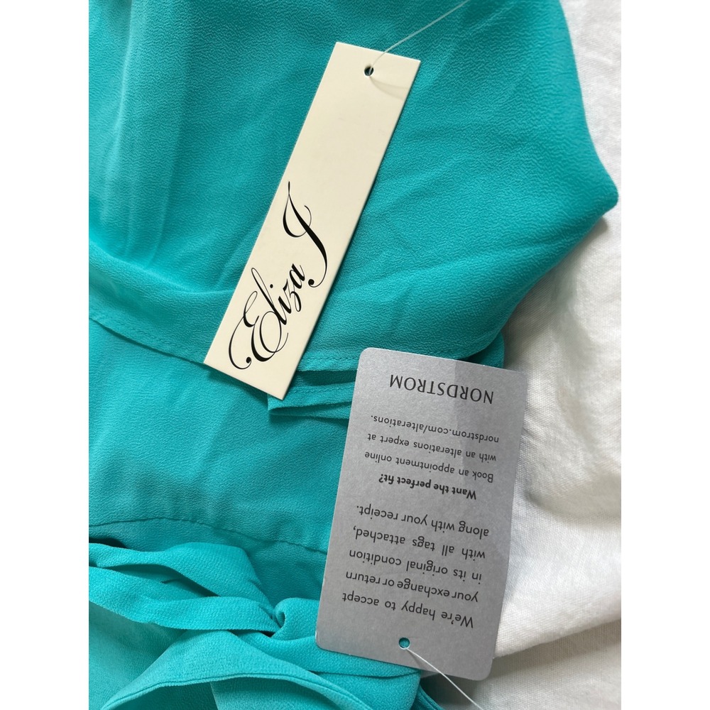 NWT Eliza J Halter Popover Mini Dress Womens 14 Turquoise Chiffon Ruffle Wedding - Picture 12 of 14